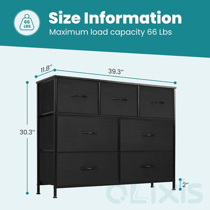 OLIXIS Black Dresser for Bedroom with 7 Fabric Drawers Storage Organizer