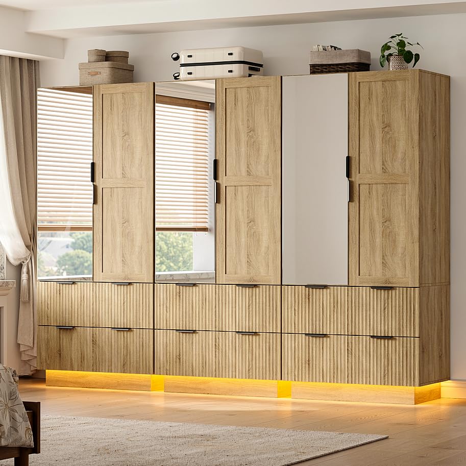 PAKASEPT Armoire Wardrobe Closet with 4 Doors, Pegboard and 2 Mirrors