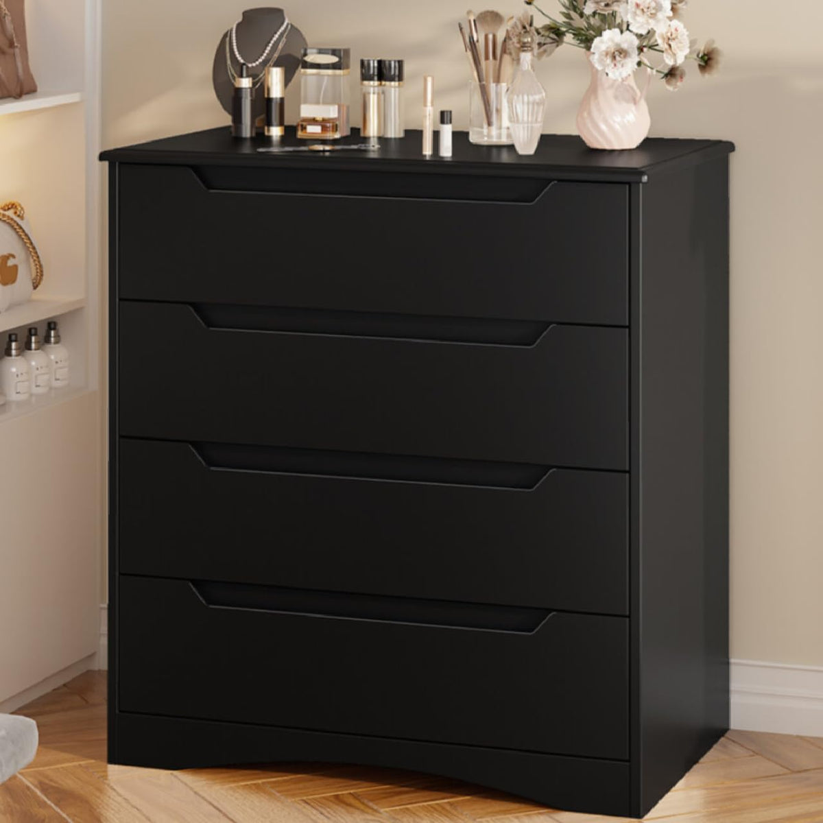 Gizoon 4 Drawer Dresser for Bedroom, Sturdy White Chest of Drawers, White