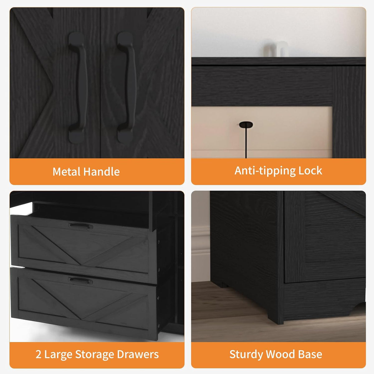 Black 3 Door Wardrobe Closet with Mirror, Bedroom Armoire Wardrobe Closet with Lights, 2 Drawers, Hanging Rod and Cabinet, Large Clothes Storage Organizer, 47.2 x 19.68 x 71.65 in