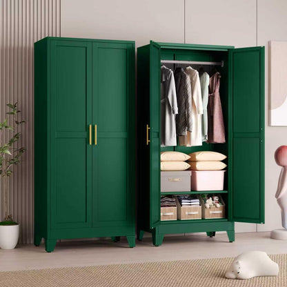 Metal Armoire Wardrobe Closet Storage Cabinet with Mirror White, 71'' Wardrobe Cabinet with Hanging Rod Metal Closet with Adjustable Shelf and Drawer for Bedroom, Laundry Room, Cloak Room