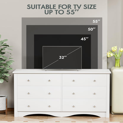 YESHOMY White Wood Dresser with 6 Drawer, 47.2" Chest of Drawers