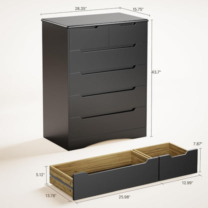 Gizoon Tall 6 Drawer Dresser, Black Bedroom Chest of Drawers Cabinet