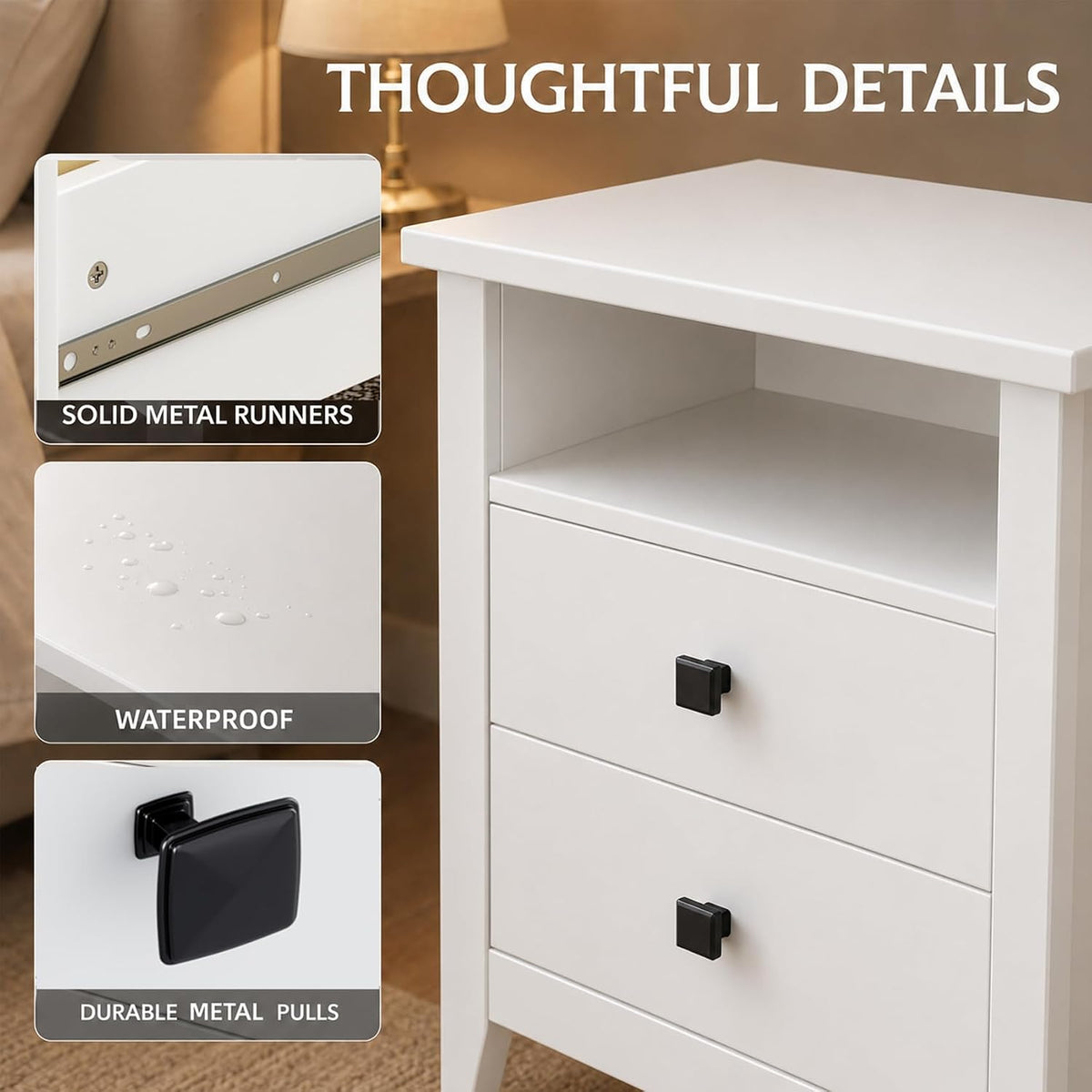 JSB Farmhouse Nightstand Set of 2 with 2 Drawers, Open Shelf for Bedroom