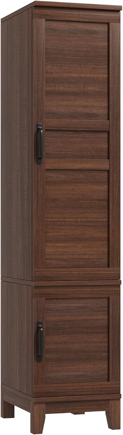 72" Wooden Armoire Wardrobe Closet – 2 Doors, Hanging Rod, 18 Adjustable Shelves, Narrow Bedroom Storage Organizer – Walnut Finish,Brown