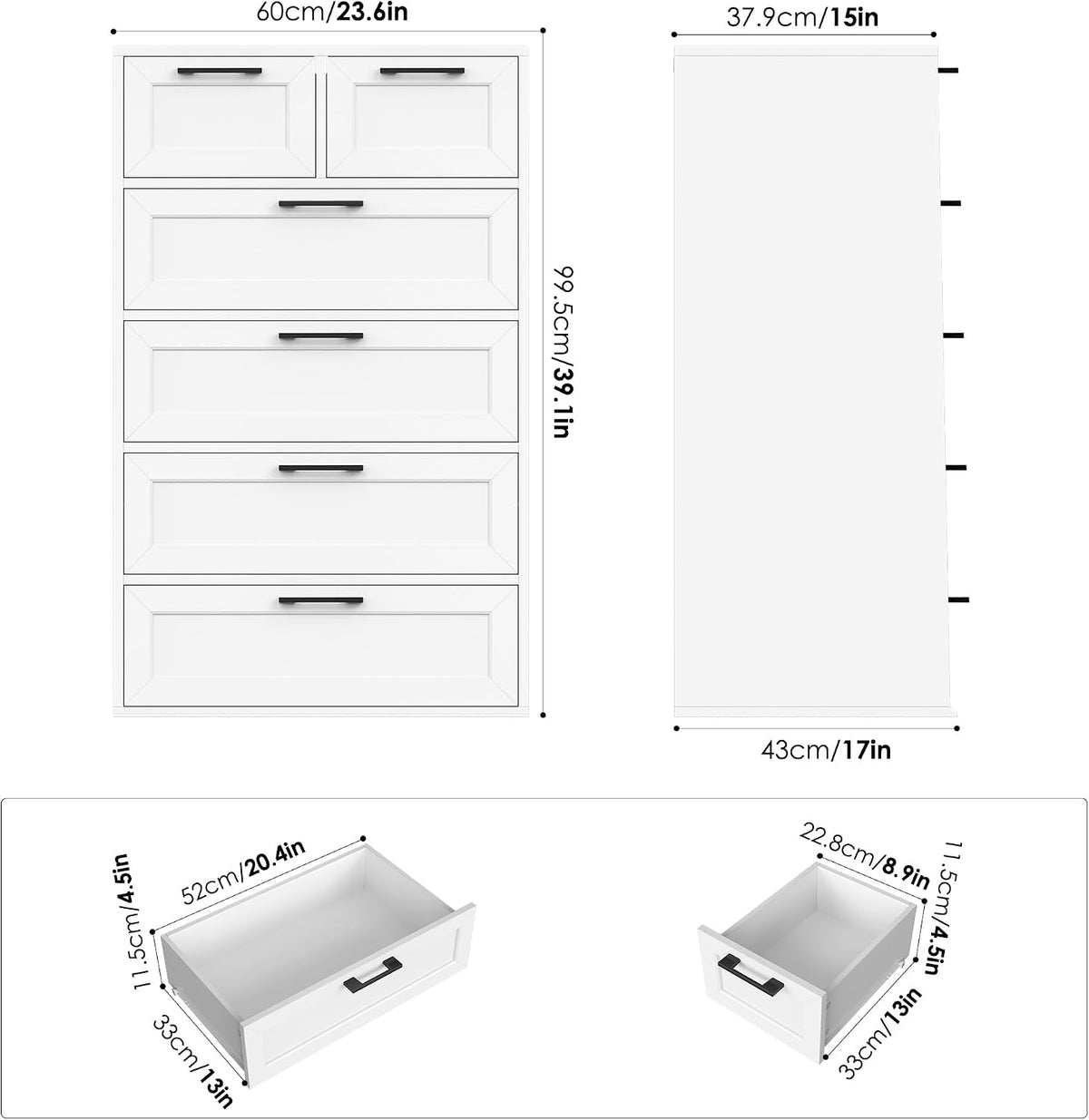 BOTLOG Tall White Dresser with 6 Drawers