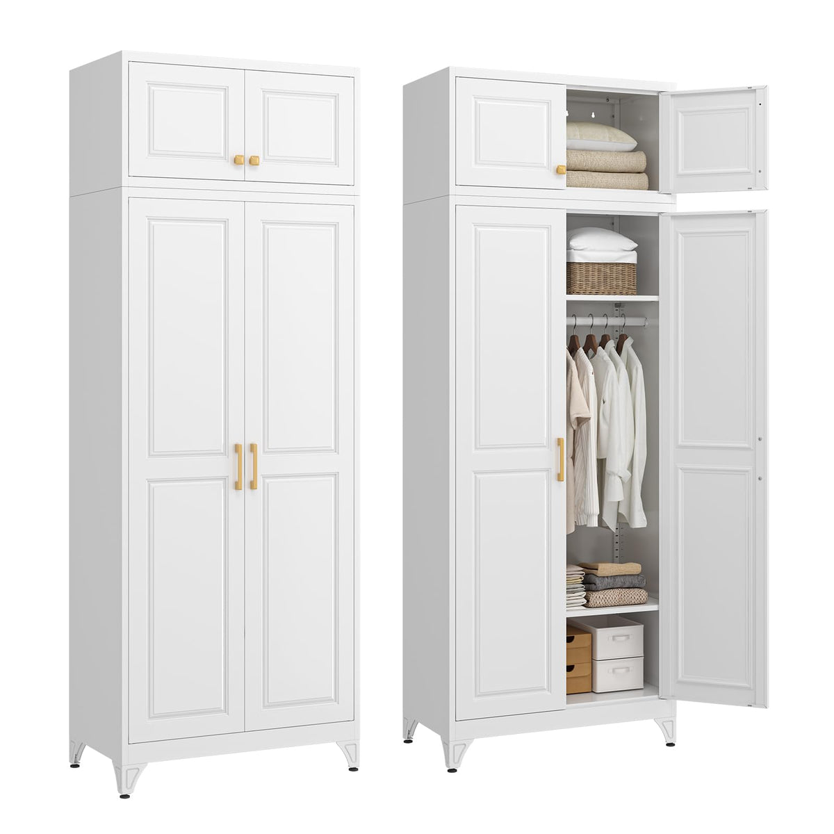SteeLoong Metal Wardrobe Cabinet,Armoire Wardrobe Closet with Hanging Rod