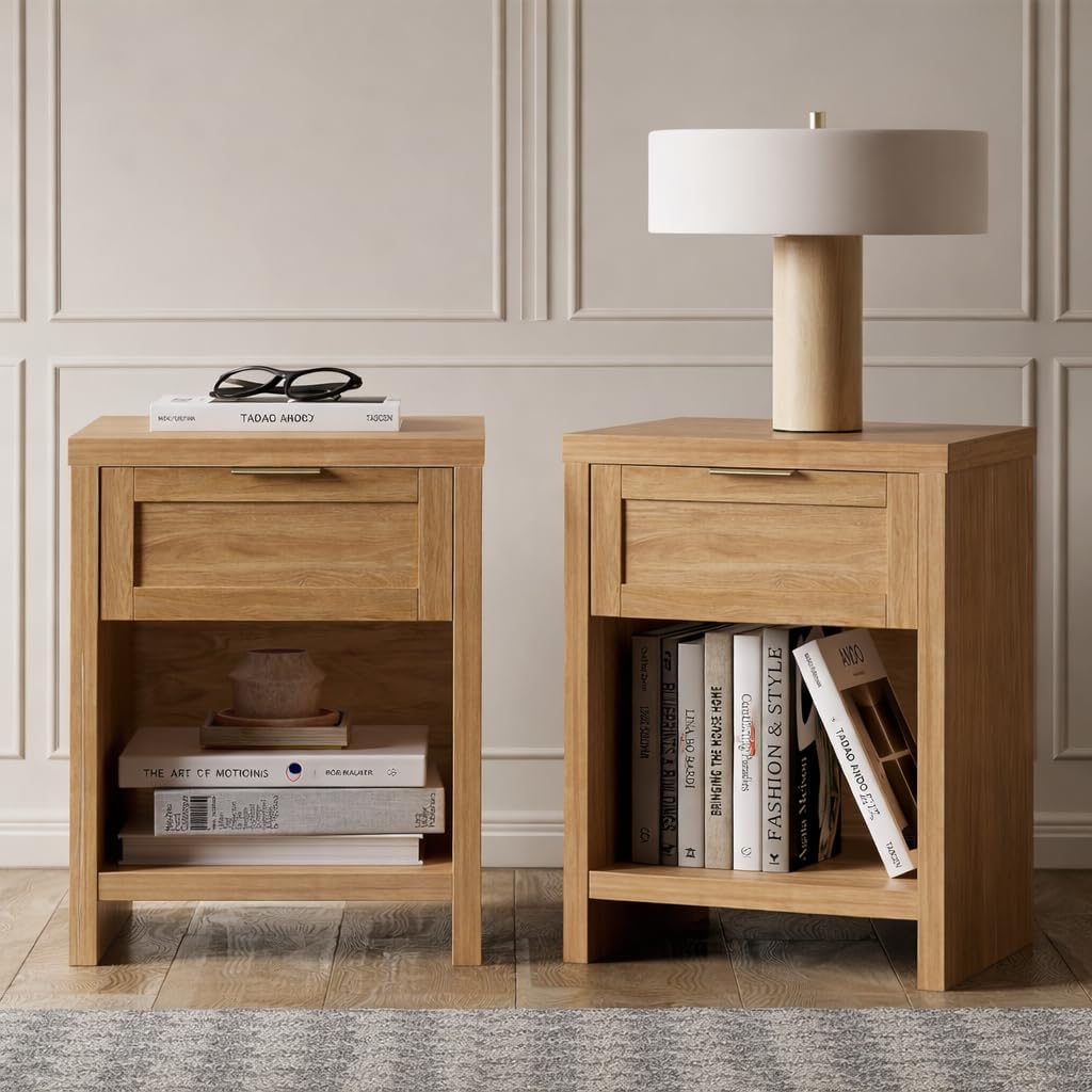 Walsham Nightstands Set of 2, XL Farmhouse Bedside Table, Special Walnut