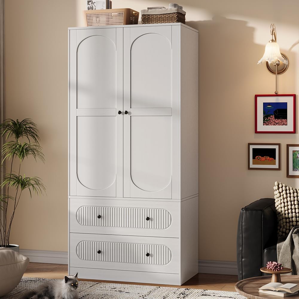TOKSOM 2 Doors Freestanding Armoire Wardrobe Closet, 68.8" Wardrobe Armoire Wooden Closet Large Capacity Storage with 2 Drawers & 1 Hanging Rod Shelf Clothes Organizer Walnut 1PC