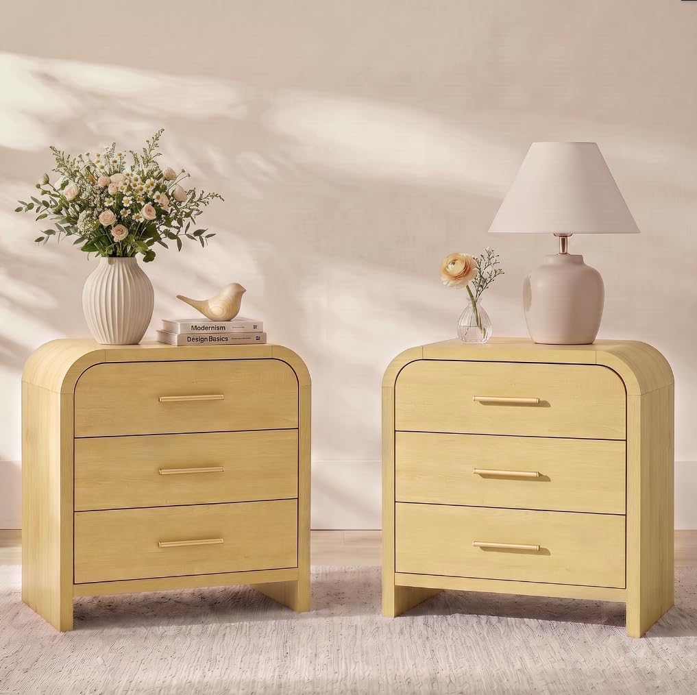 Night Stand Set of 2, 3-Drawer