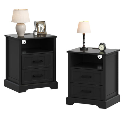 ChooChoo Farmhouse Night Stands with Charging Station Set of 2, 2 Drawers