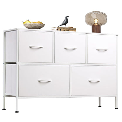 WLIVE Wide Dresser for Bedroom, 5 Drawer Chest of Drawers, Dark Grey