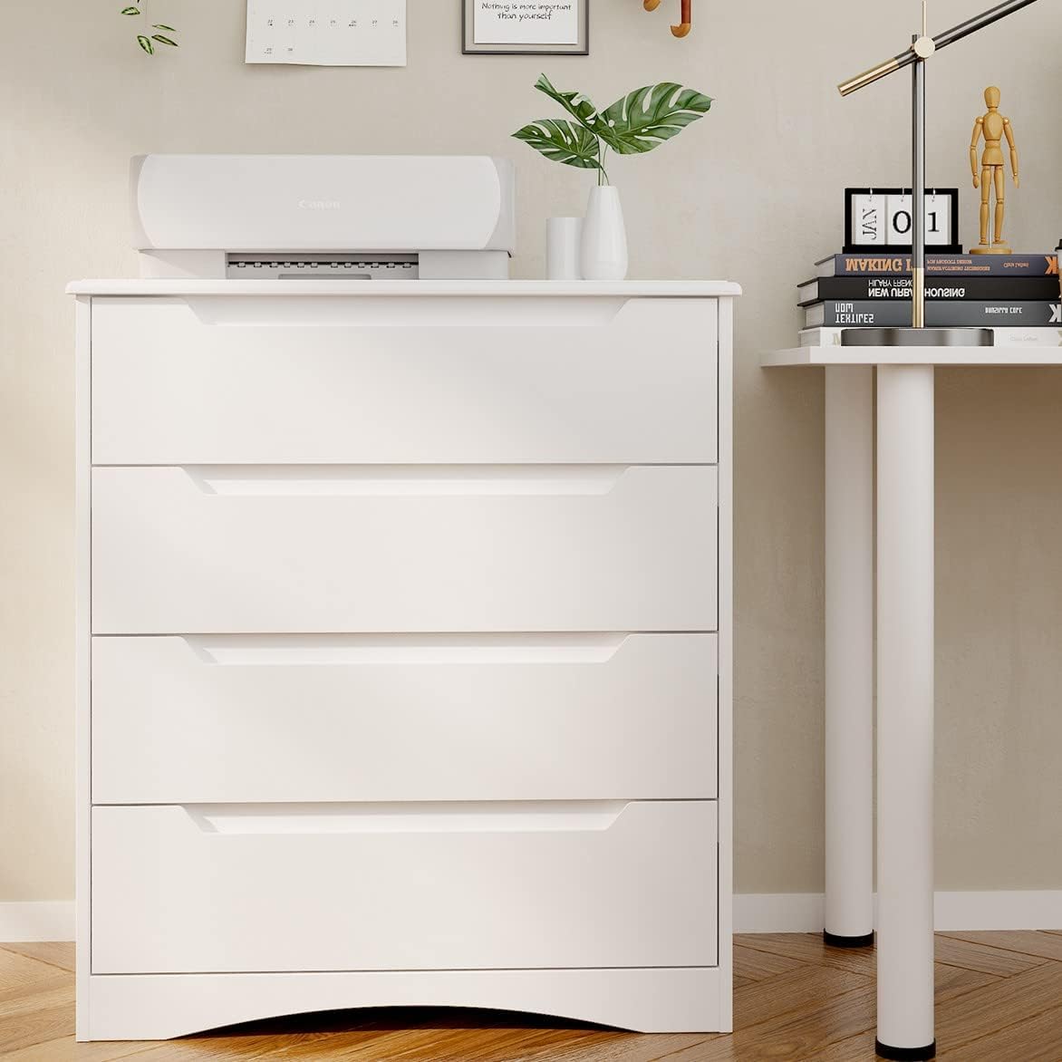 Gizoon 4 Drawer Dresser for Bedroom, Sturdy White Chest of Drawers, White