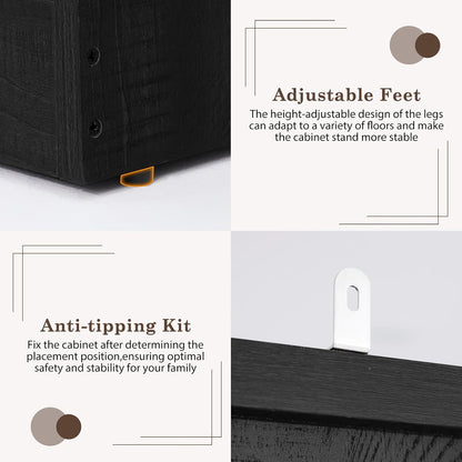 2 Doors Armoire Wardrobe Closet w/ Folding Sliding Barn Door,Rustic Black