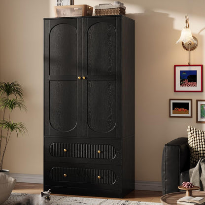 TOKSOM 2 Doors Freestanding Armoire Wardrobe Closet, 68.8" Wardrobe Armoire Wooden Closet Large Capacity Storage with 2 Drawers & 1 Hanging Rod Shelf Clothes Organizer Walnut 1PC