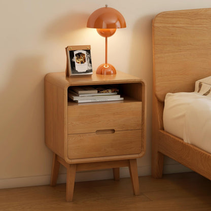 Solid Wood Nightstand Set of 2, Mid Century Modern Nightstand with Drawers, Natural Wood Nightstand with Storage, Wooden Night Stand, Small Nightstands, Bedside Table for Bedroom(23.23" H)