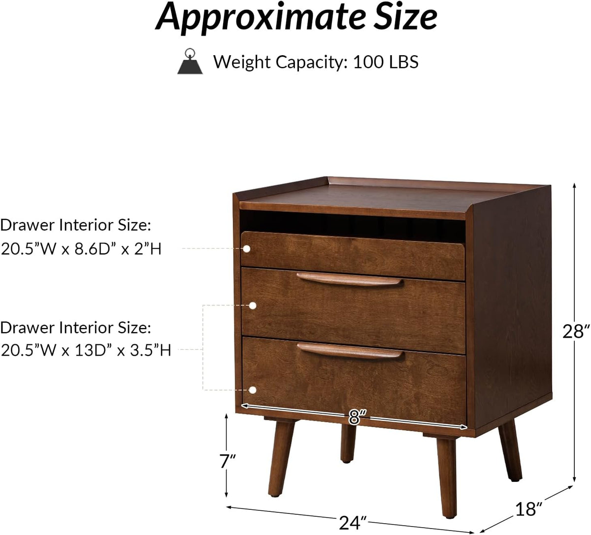 HULALA HOME 2-Drawer End Table with Charge Station, Set of 2 Walnut