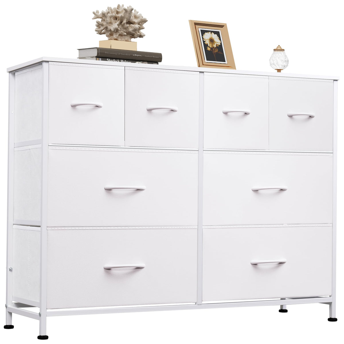 WLIVE Wide Dresser for Bedroom, 8 Drawer Chest of Drawers, Black Wood Grain