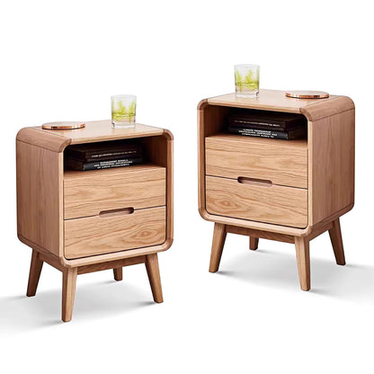 Solid Wood Nightstand Set of 2, Mid Century Modern Nightstand with Drawers, Natural Wood Nightstand with Storage, Wooden Night Stand, Small Nightstands, Bedside Table for Bedroom(23.23" H)