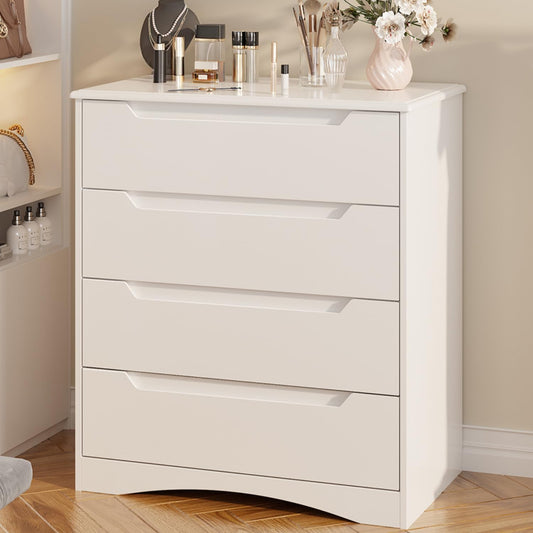 Gizoon 4 Drawer Dresser for Bedroom, Sturdy White Chest of Drawers, White
