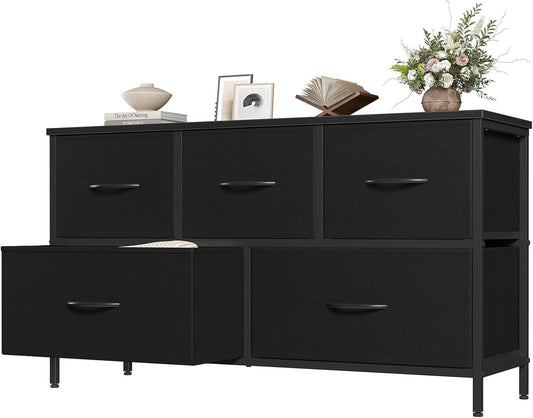 OLIXIS 5 Drawer Black Dresser for Bedroom, Closet Chest Organizer Furniture