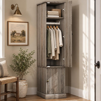 Garvee 72" Tall Armoire Wardrobe Closet, Fluted Wood, Narrow, Retro Brown