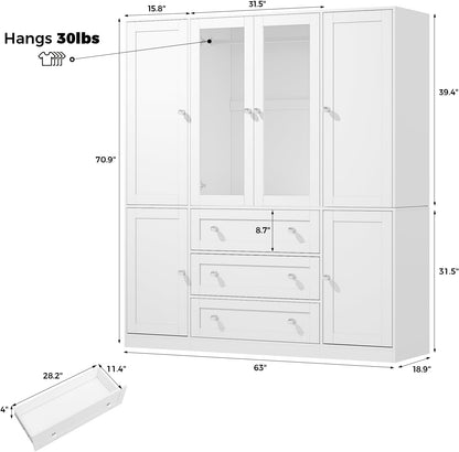 VOWNER 71" H Armoire Wardrobe Closet with Motion Sensor LED Light