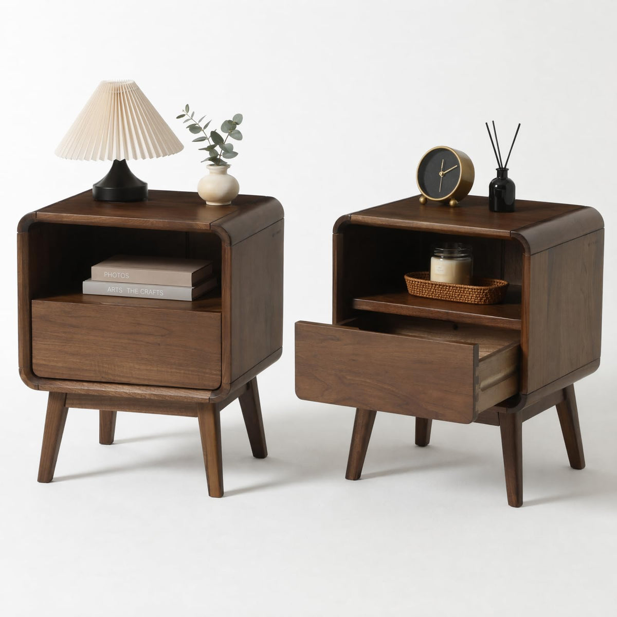 Solid Wood Nightstand Set of 2, Mid Century Modern Nightstand with Drawers, Natural Wood Nightstand with Storage, Wooden Night Stand, Small Nightstands, Bedside Table for Bedroom(23.23" H)