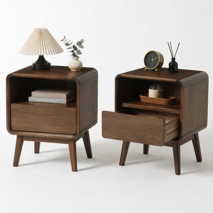 Solid Wood Nightstand Set of 2, Mid Century Modern Nightstand with Drawers, Natural Wood Nightstand with Storage, Wooden Night Stand, Small Nightstands, Bedside Table for Bedroom(23.23" H)