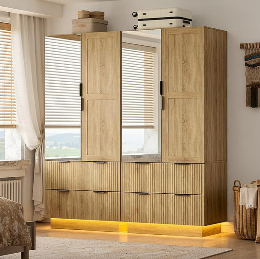 PAKASEPT Armoire Wardrobe Closet with 4 Doors, Pegboard and 2 Mirrors
