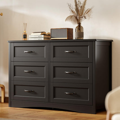 Gizoon 47" 6 Drawer Dresser, Black Wide Chest of Drawers for Bedroom