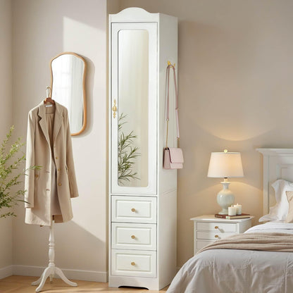 Armoire Wardrobe Closet, Green Bedroom Armoires Cabinet with Mirror Door and 6 Drawers, 69.5" H Wood Clothing Storage Cabinet with Hanging Rod & Sensor Light for Bedroom-(Left+Right)