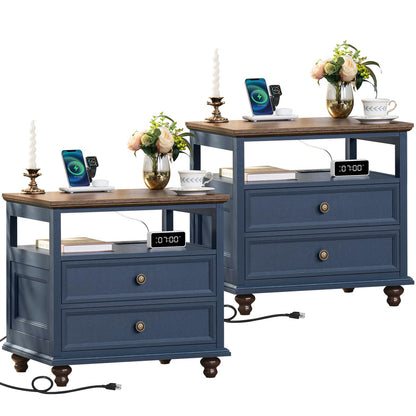 Joaxswe 24" Wide Farmhouse Night Stand Set of 2,Large End Table with 3 Drawers & Metal Handle,Wood Dresser for Bedroom,Bed Side Table Chest of Drawers Cabinet,Natural Nightstand for Living Room,Closet