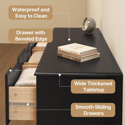 Gizoon 7 Drawer Dresser, 48” Wide Wood Dresser for Bedroom, Black