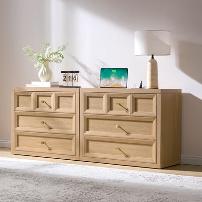 Night Stand Large W/Charging Station, 30.7" W Oversized Nightstands Tall Bedside Table with 3 Drawers, Accent End Table W/Large Storage, Modern Wood End Table for Bedroom, Office