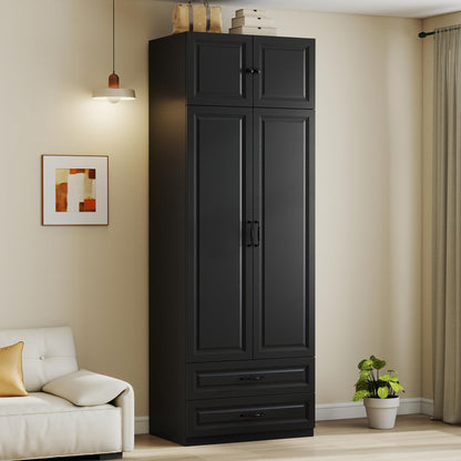 Black Armoire Wardrobe Closet with 2 Drawers: 89" H x 31.5" W
