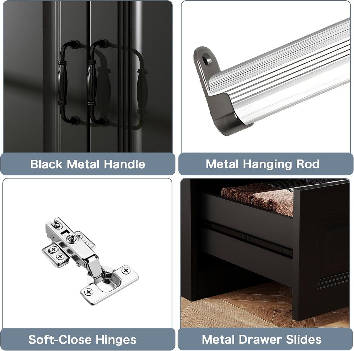 Black Armoire Wardrobe Closet with 3 Drawers, 75" H x 32" W Armoire