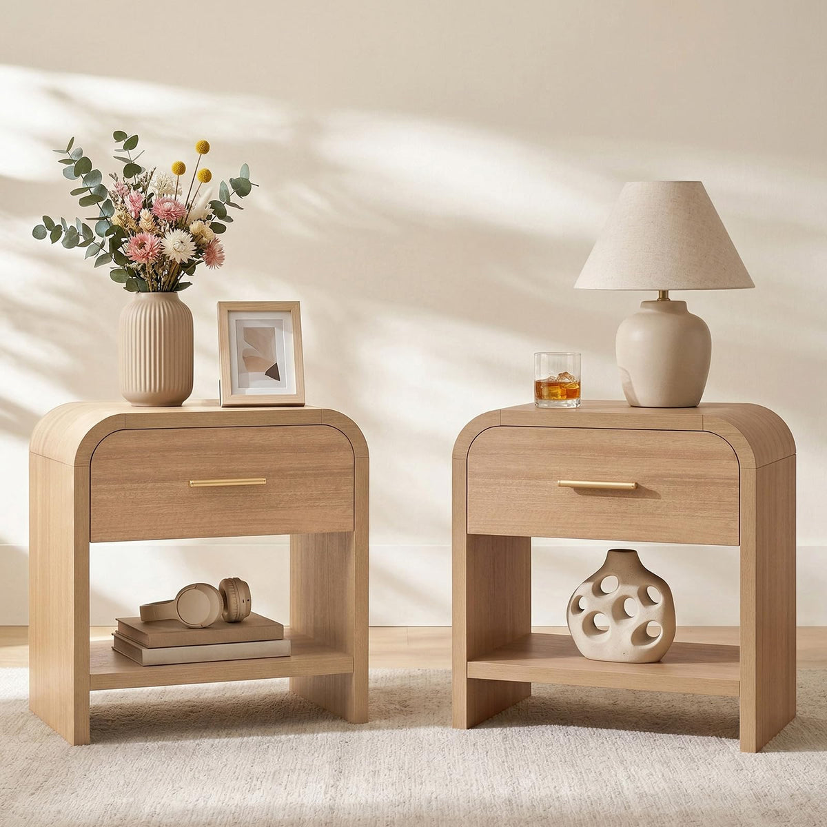 Night Stand Set of 2, 3-Drawer