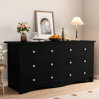 Shahoo Black Dresser for Bedroom with 6 Drawers, 47.2" Wood Dresser
