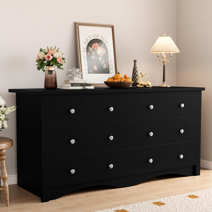Shahoo Black Dresser for Bedroom with 6 Drawers, 47.2" Wood Dresser