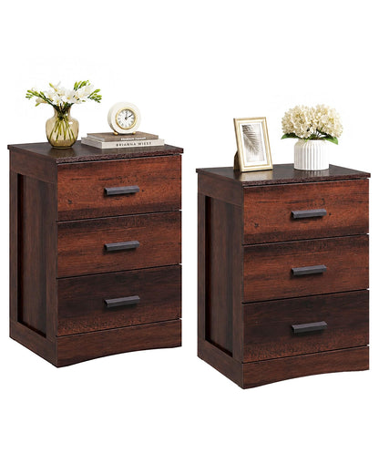WLIVE Brown Nightstand with 3 Drawers, Wood Bedside Table with Large Top