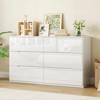 10 Drawer Dresser for Bedroom, 55" Long High Gloss Dresser, White