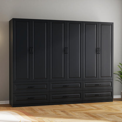 Black Wardrobe Closet with 9 Drawers and 6 Doors, 75" H x 95" W