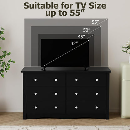 Shahoo Black Dresser for Bedroom with 6 Drawers, 47.2" Wood Dresser