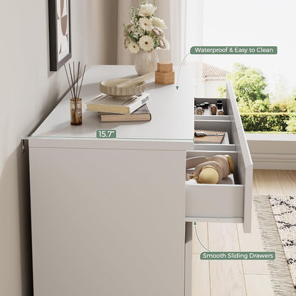Jocoevol Modern White 7 Drawer Dresser for Bedroom, Simply Chest of Drawers, Wood Storage Dresser with Deep Drawers for Living Room Hallway Entryway, White