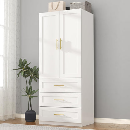 White Armoire Wardrobe Closet with 6 Drawers, 75" Tall x 63" Wide