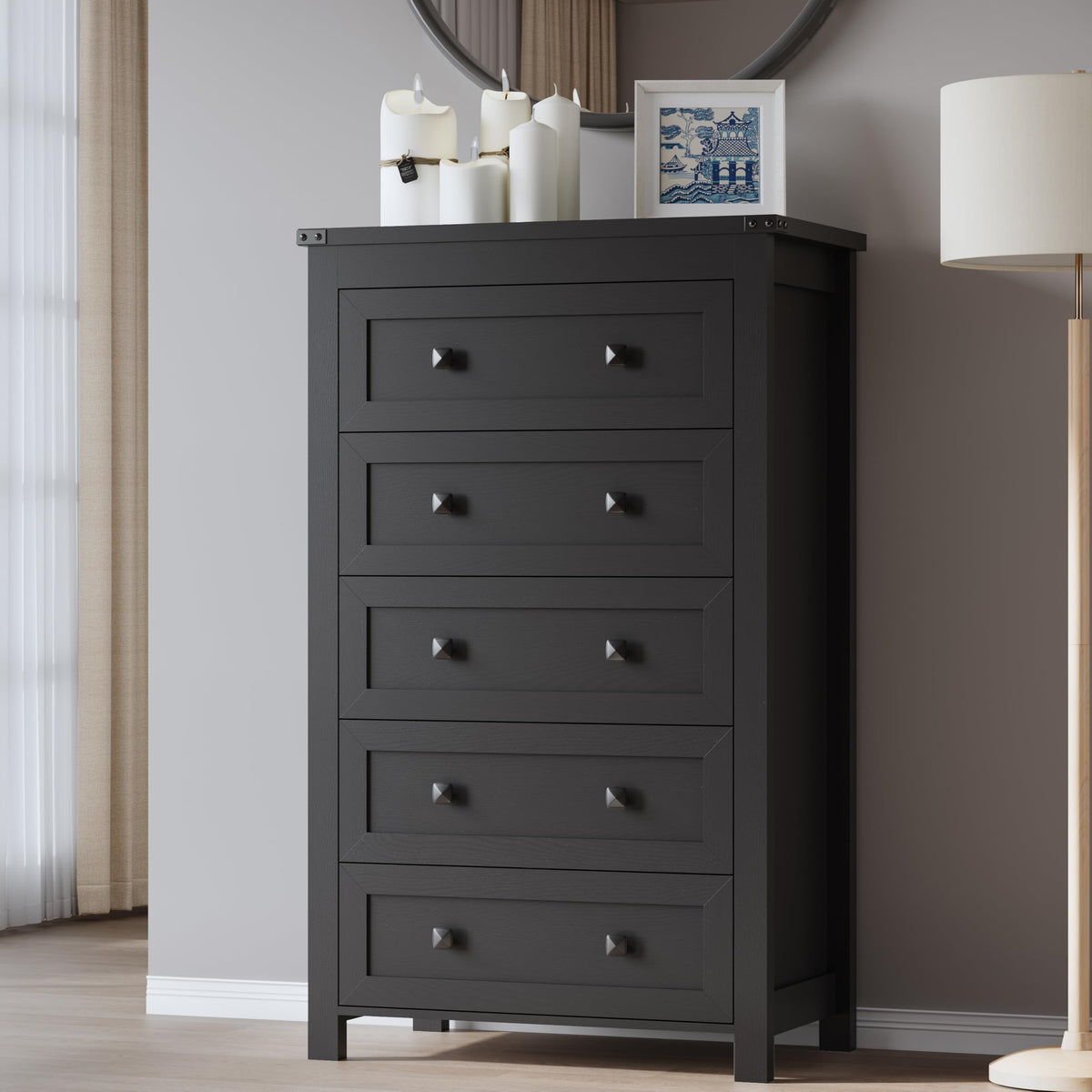 BORNOON 9-Drawer Dresser, Modern Wooden Storage Chest of Drawers, Dresser TV Stand, Wood Drawer Organizer with Metal Handles for Bedroom, Living Room, Hallway