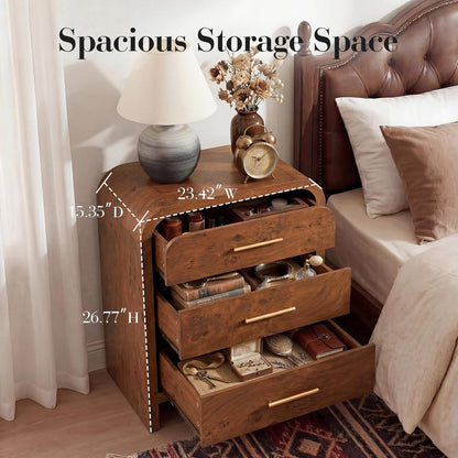 Night Stand Set of 2, 3-Drawer
