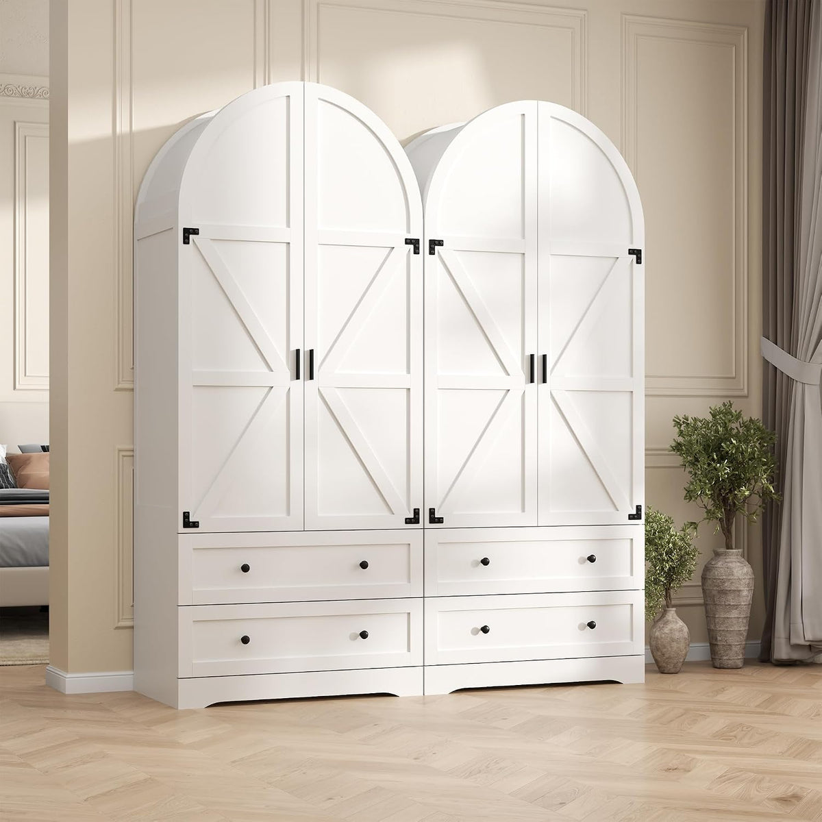 Gyfimoie White Armoire Wardrobe Closet with 2 Drawers, 75" Wooden Wardrobe with 2 Doors, Freestanding Closet Armoire Cabinet with Hanging Rack, Clothing Storage Cabinet for Bedroom (White)