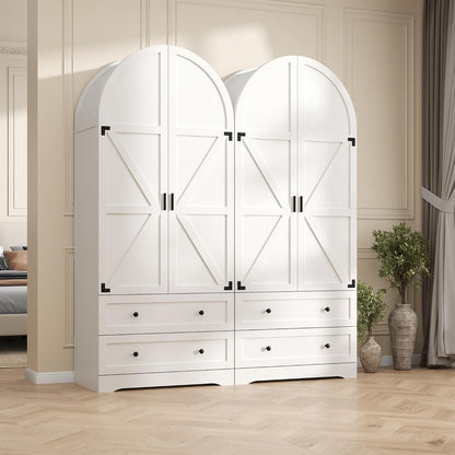 Gyfimoie White Armoire Wardrobe Closet with 2 Drawers, 75" Wooden Wardrobe with 2 Doors, Freestanding Closet Armoire Cabinet with Hanging Rack, Clothing Storage Cabinet for Bedroom (White)